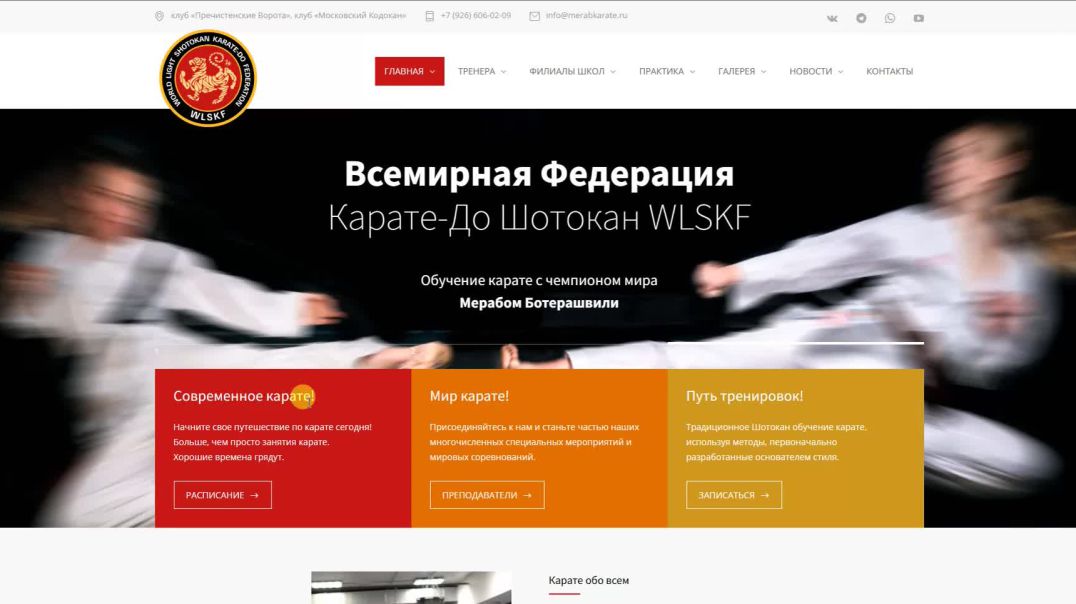 Разработка и знакомство с сайтом merabkarate.ru